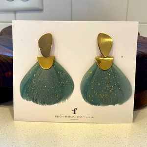 Statement Earrings- Aqua with metallic gold speckles